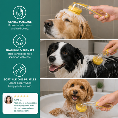 2-in-1 Silicone Pet Bath & Massage Brush with Shampoo Dispenser