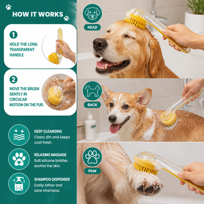 2-in-1 Silicone Pet Bath & Massage Brush with Shampoo Dispenser
