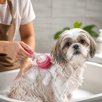 2-in-1 Silicone Pet Bath & Massage Brush with Shampoo Dispenser