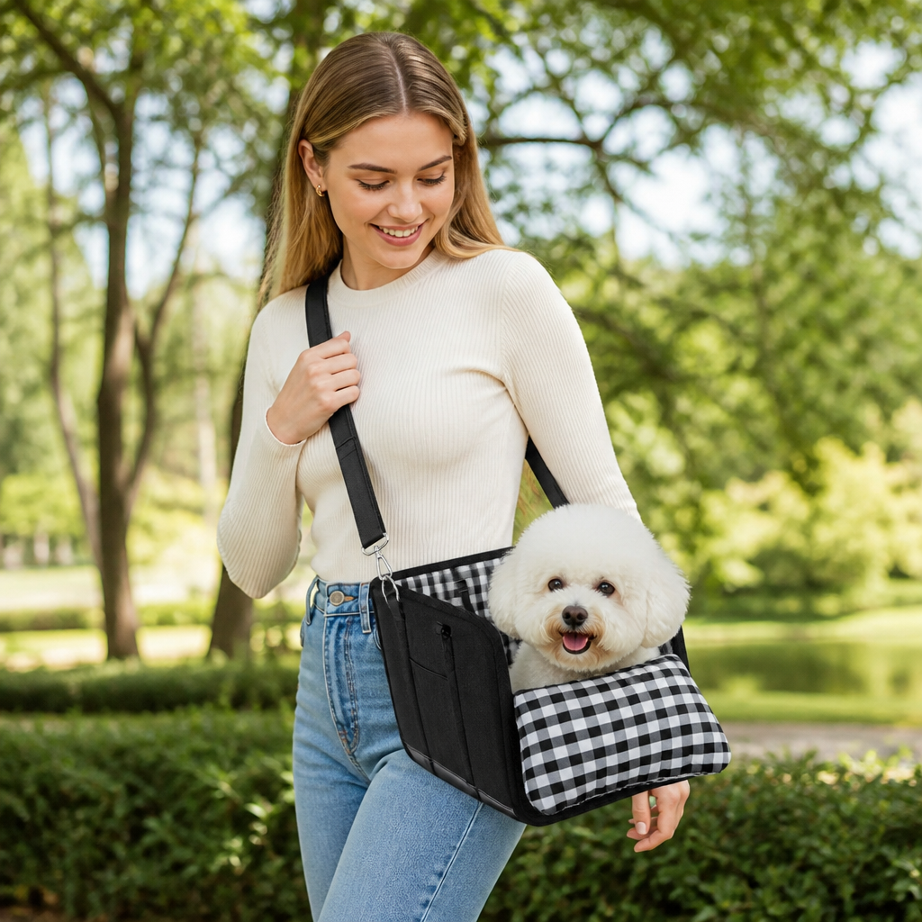 Safe Small Dog & Cat Car Travel Carrier with Safety Leash & Non-Slip Base