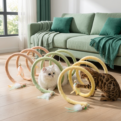 Foldable Spiral Cat Play Tunnel with Hanging Bell