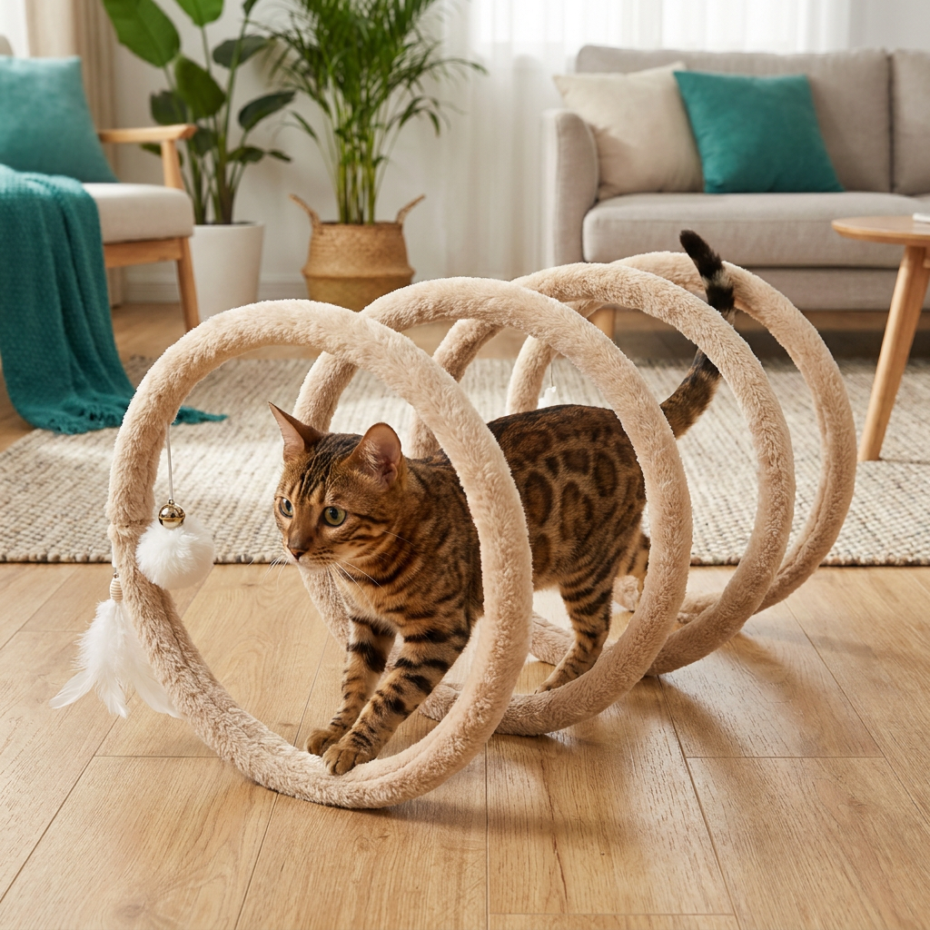 Foldable Spiral Cat Play Tunnel with Hanging Bell