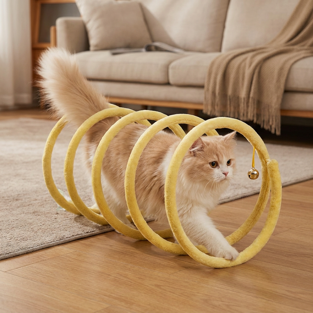 Foldable Spiral Cat Play Tunnel with Hanging Bell