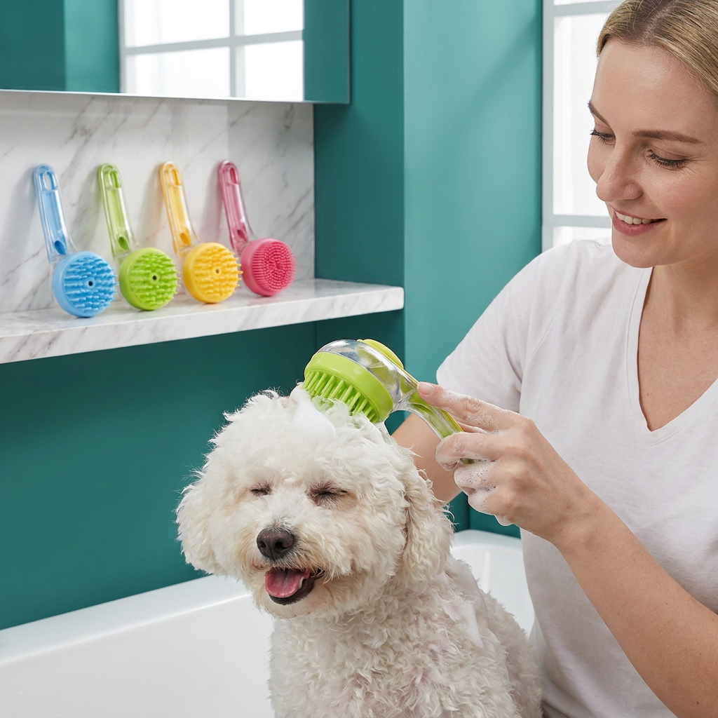 2-in-1 Silicone Pet Bath & Massage Brush with Shampoo Dispenser
