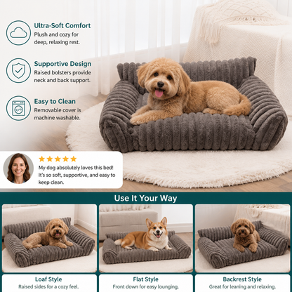 Fluffy Cloud Pet Sofa Bed with Soft Bolsters & Washable Cover