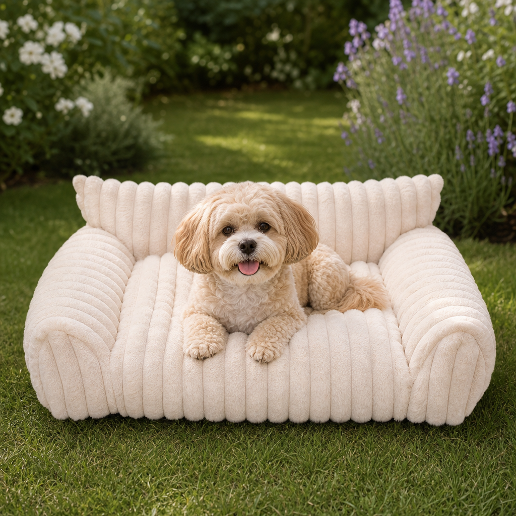 Fluffy Cloud Pet Sofa Bed with Soft Bolsters & Washable Cover