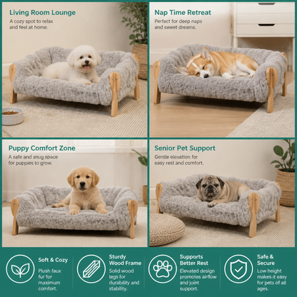 Luxury Elevated Solid Wood Dog Couch Bed