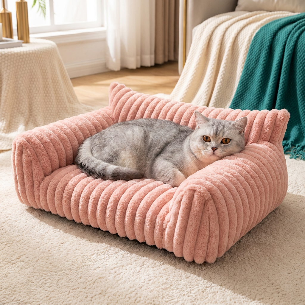 Fluffy Cloud Pet Sofa Bed with Soft Bolsters & Washable Cover