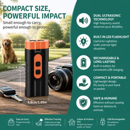 Ultrasonic Dog Bark Control Device – Portable & Rechargeable
