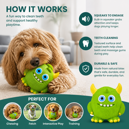 Durable Eco-Friendly Monster Teeth Cleaning Latex Squeaky Dog Toy