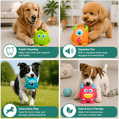 Durable Eco-Friendly Monster Teeth Cleaning Latex Squeaky Dog Toy