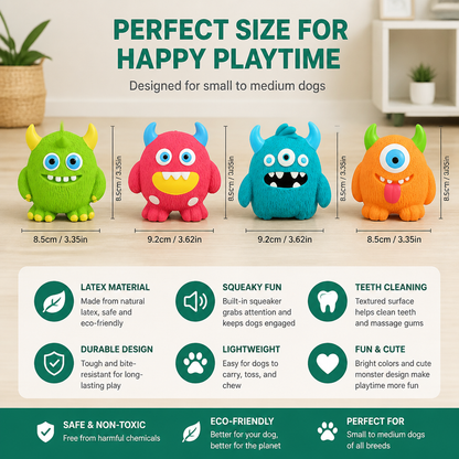 Durable Eco-Friendly Monster Teeth Cleaning Latex Squeaky Dog Toy
