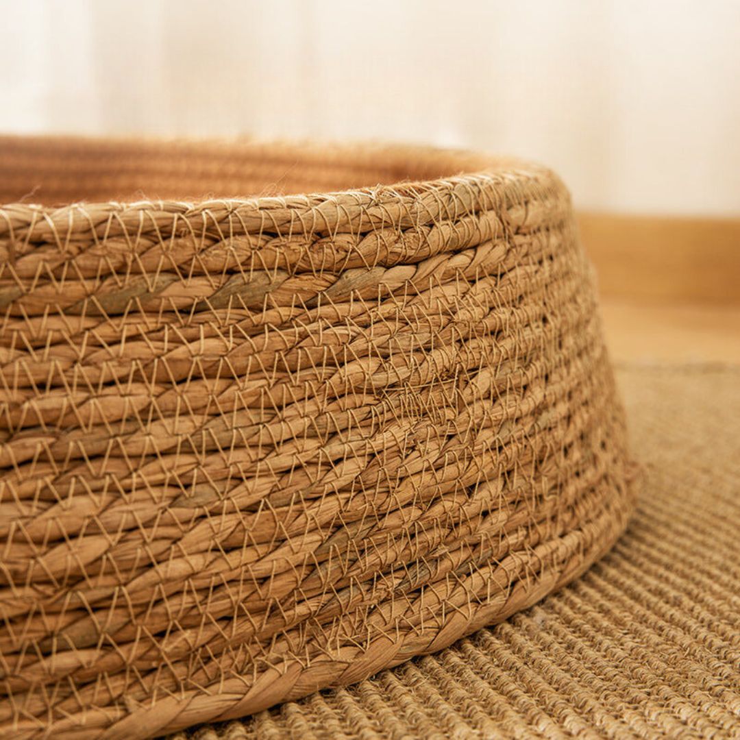 Handwoven Rattan Cat Bed with Scratching Surface