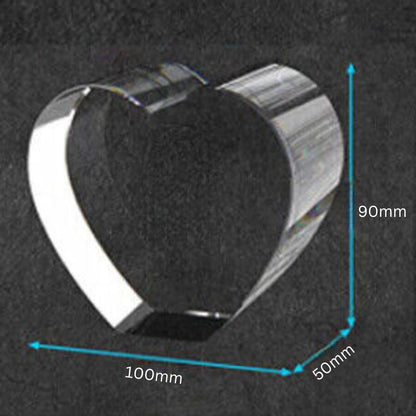 Custom 2D/3D Crystal Souvenir with Laser Engraving in the Shape of a Heart.
