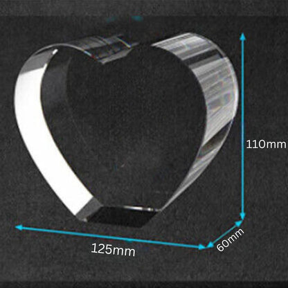 Custom 2D/3D Crystal Souvenir with Laser Engraving in the Shape of a Heart.