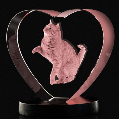 Custom 2D/3D Crystal Souvenir with Laser Engraving in the Shape of a Heart.