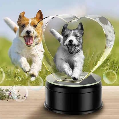 Custom 2D/3D Crystal Souvenir with Laser Engraving in the Shape of a Heart.