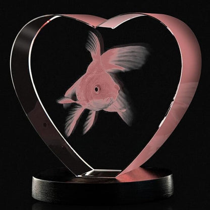 Custom 2D/3D Crystal Souvenir with Laser Engraving in the Shape of a Heart.