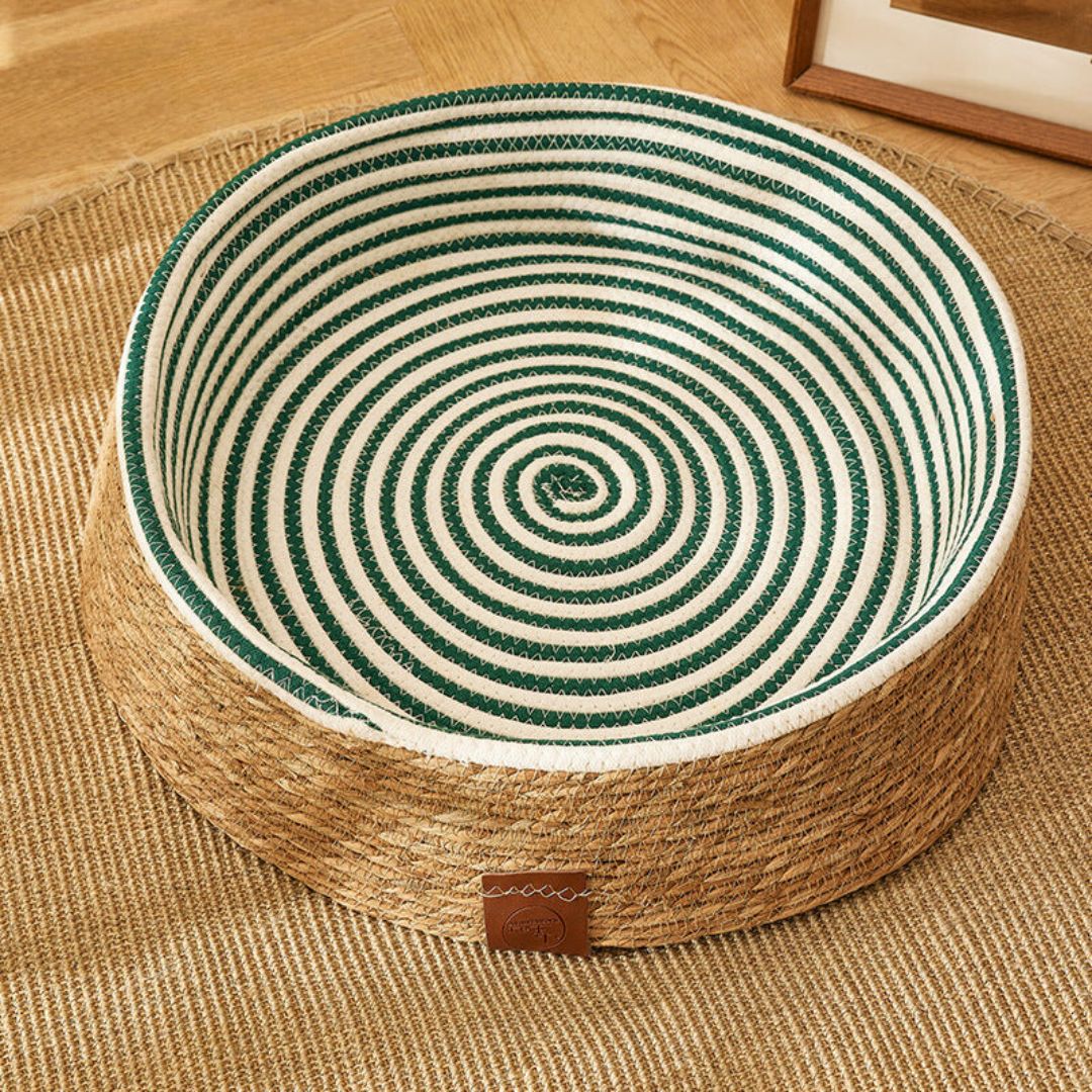 Handwoven Rattan Cat Bed with Scratching Surface