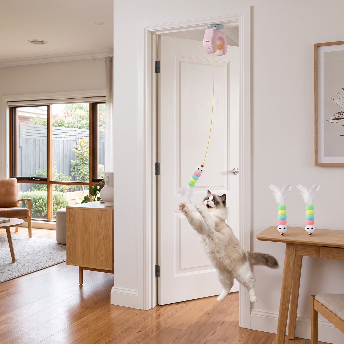 Rechargeable Hanging Door Cat Toy with Interactive Flying Feather