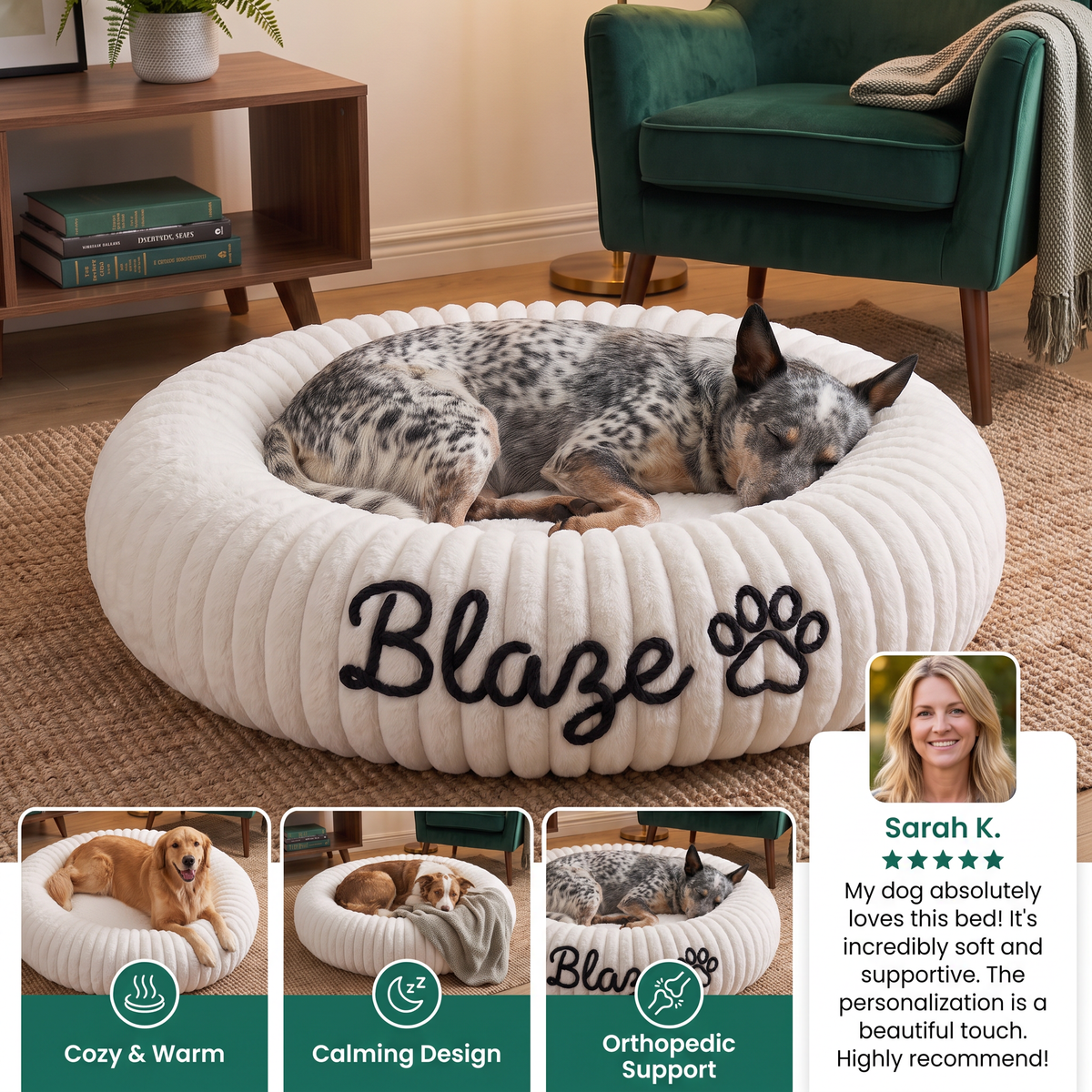 Personalized Round Fluffy Dog Bed