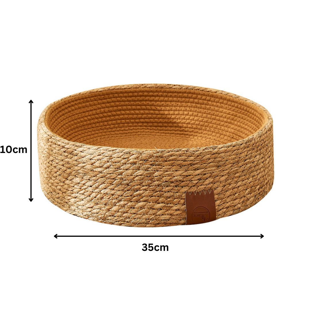Handwoven Rattan Cat Bed with Scratching Surface