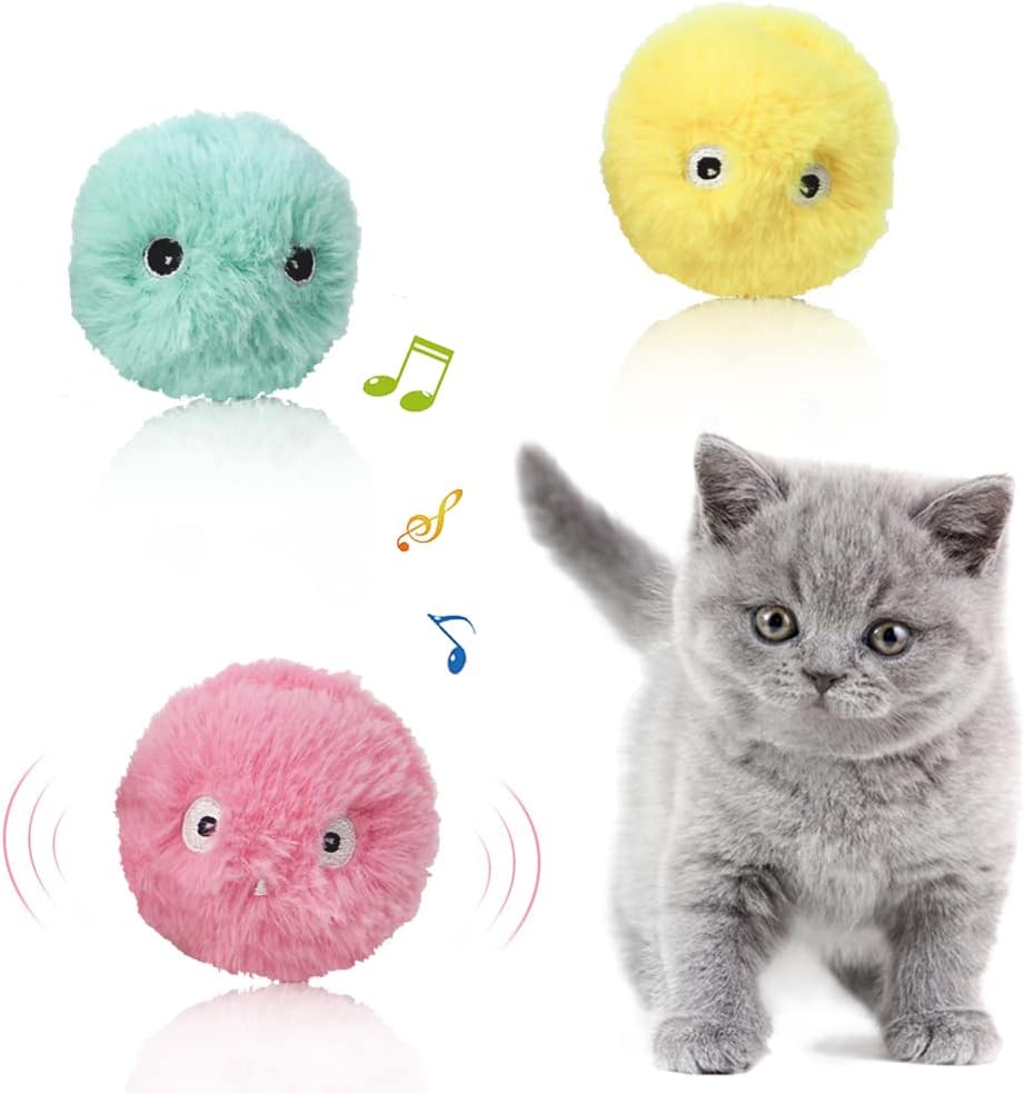 Interactive Plush Play Balls for Cats with Animal Sounds (Pack of 3)