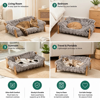 Luxury Elevated Solid Wood Cat Couch Bed