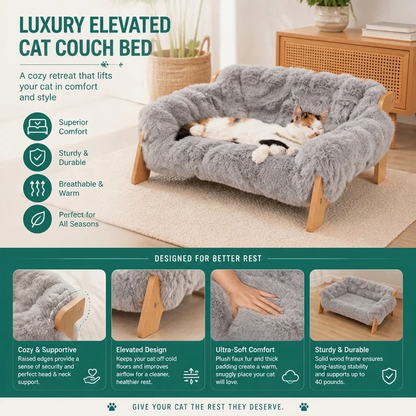 Luxury Elevated Solid Wood Cat Couch Bed
