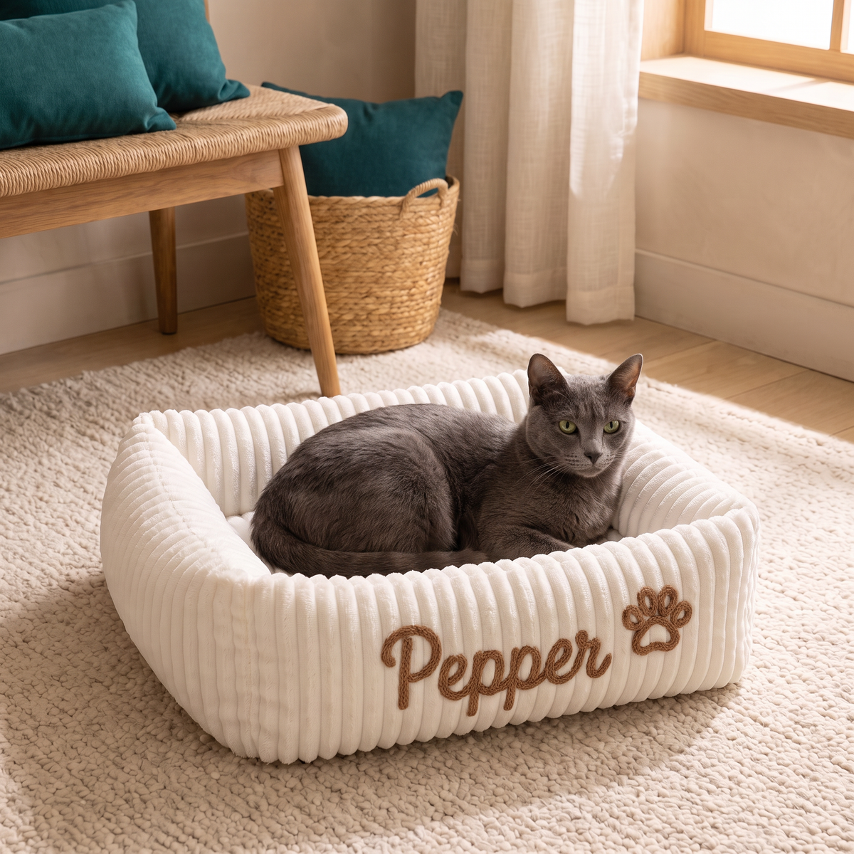 Personalized Fluffy Cloud Cat Bed with Soft Bolsters